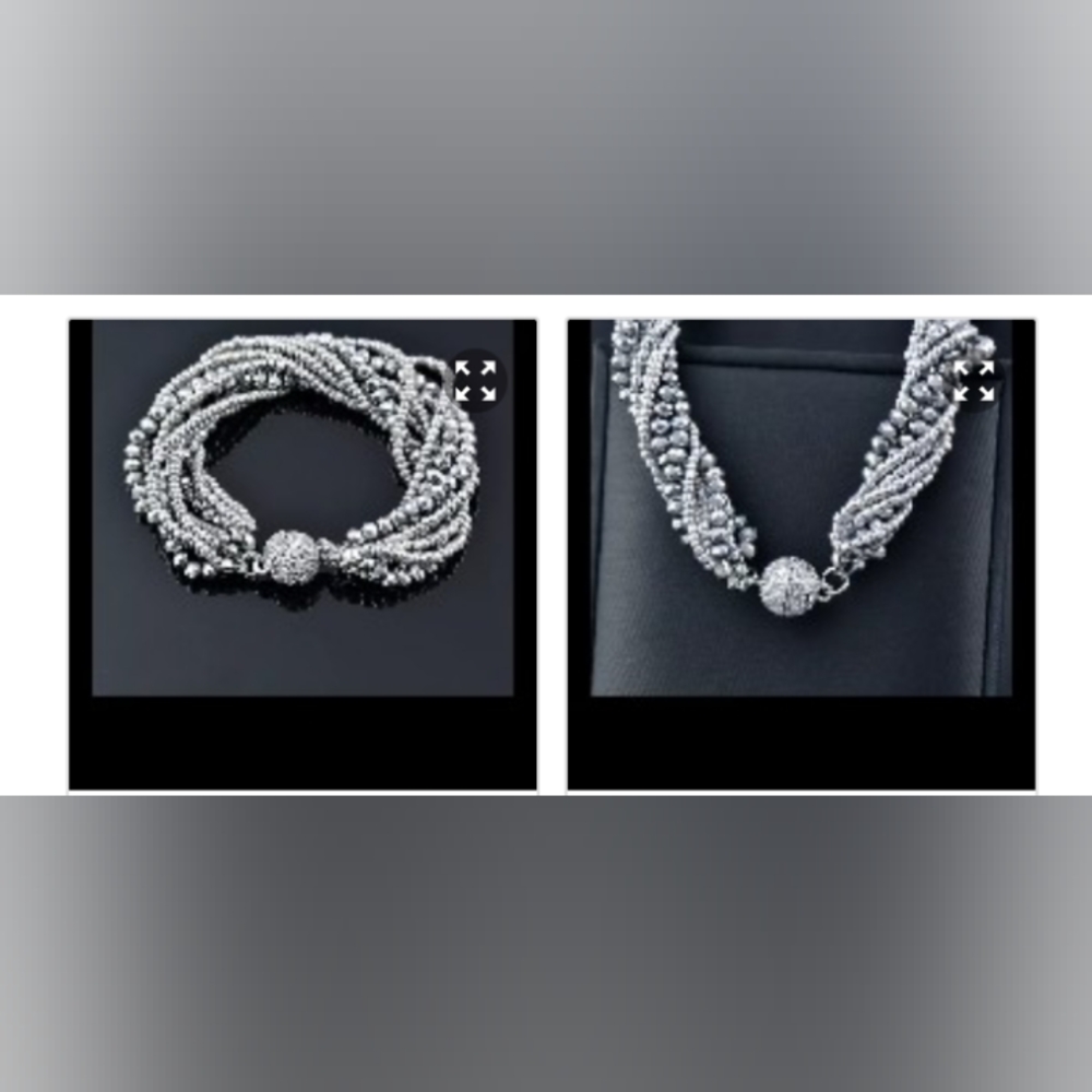 New multi strand silver/gray necklace & bracelet set